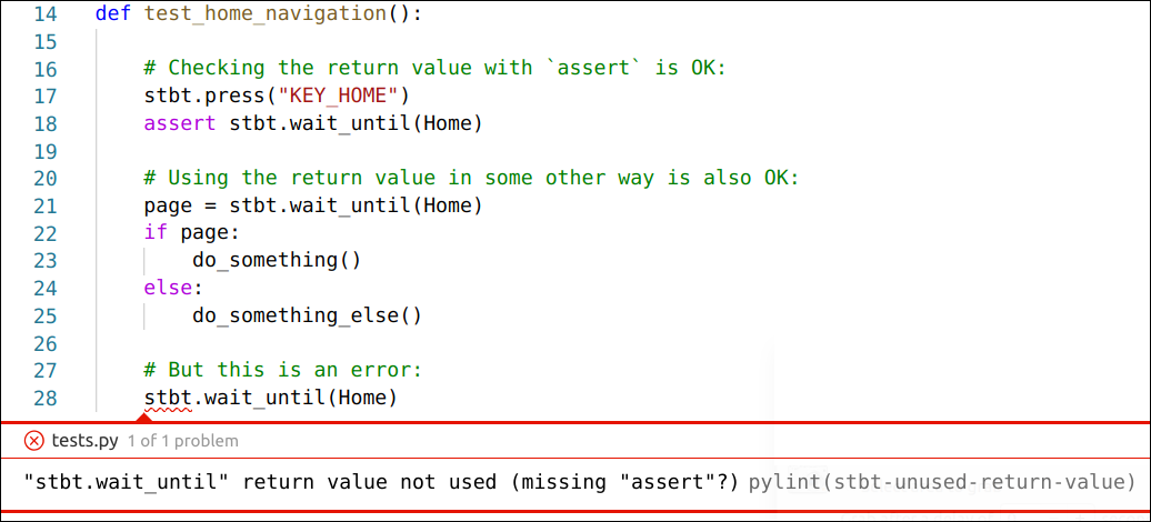 'stbt.wait_until' return value not used (missing 'assert'?) - pylint(stbt-unused-return-value)